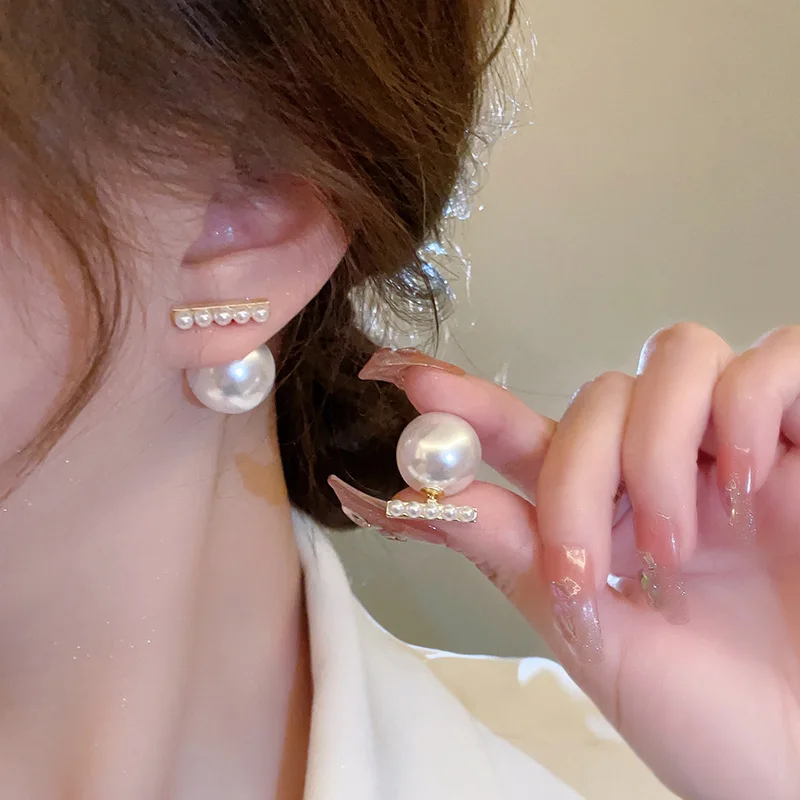 

Simple Exquisite White Pearl Stud Earrings for Women Girls S925 Silver Needle Balance Beam Design Ear Jewelry Gifts