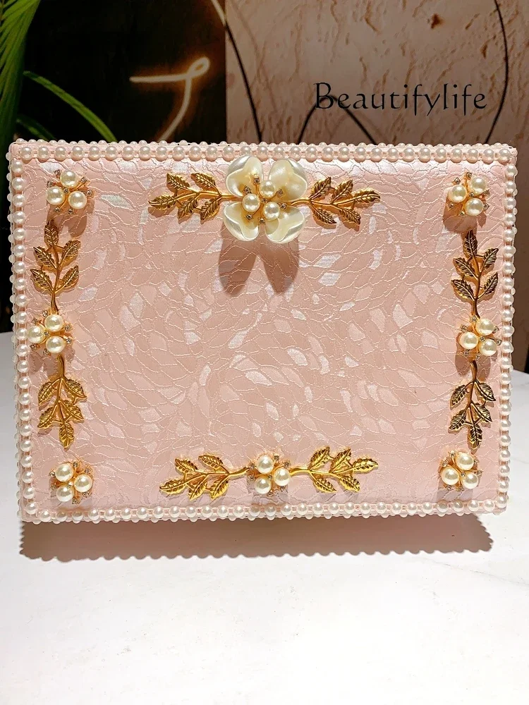 European court style jewelry box double-layer large-capacity pearl flower jewelry box