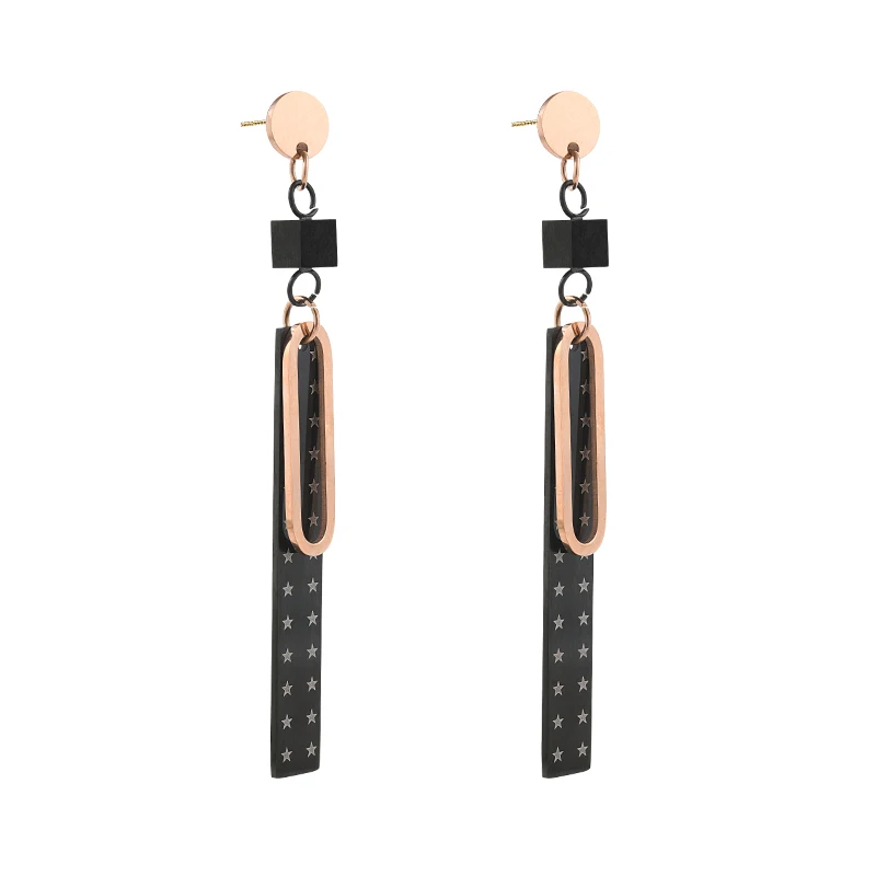 

Titanium steel rose gold geometric long earrings, fashionable personalized creative earrings