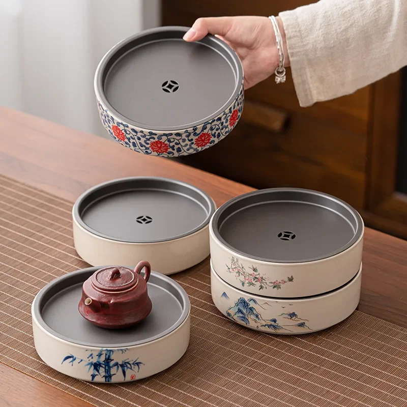 حامل إبريق شاي صغير ، محمل وعاء رماد الخشب ، الكونغ فو تيوار ، صينية فوم جافة سيراميك عتيقة ، صينية شاي لتخزين المياه المنزلية