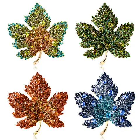 Broche en érable bleu strass pour femme, belle broche élégante pour fête de mariage, bijoux à la mode