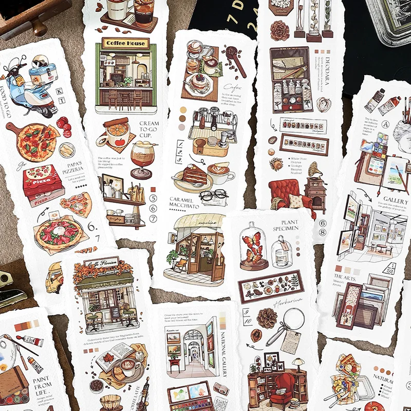 

Mr.Paper Retro Street Scene PET Stickers, Coffee Shop Food Truck Art Gallery Decorative Stickers for Scrapbooking Journaling DIY