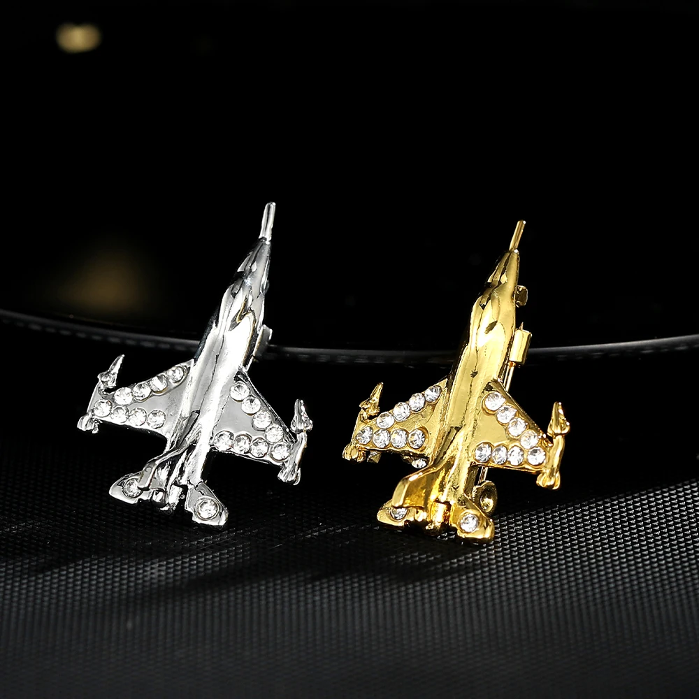 Metal Aircraft Lapel Pin Gold & Silver Plated Fighter Plane Brooches Badges, Aviation Themed Decorative Pins for Clothing