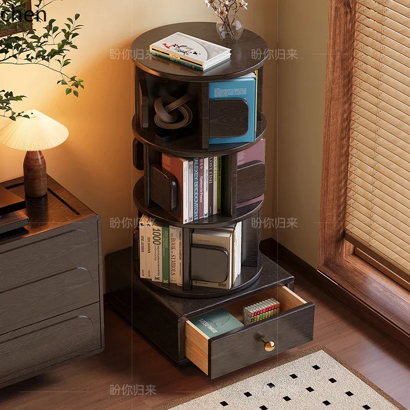YFY  solid wood rotating bookshelf multi-layer floor shelf living room movable small bookcase
