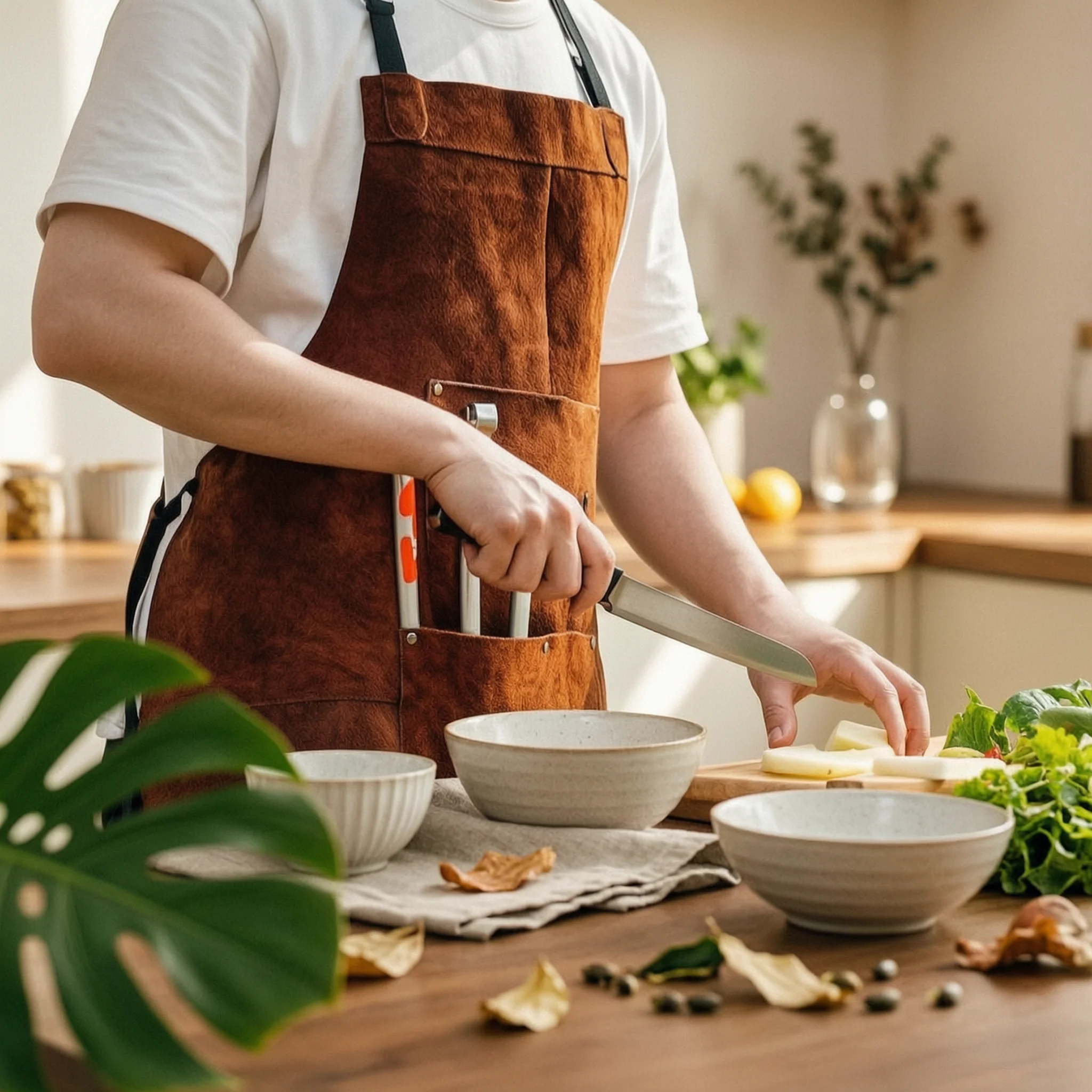 Leather Work Apron Split Cowhide Work Apron with Tool Pockets All-Gender Professional-Grade for Grill Masters, Woodworking, BBQ