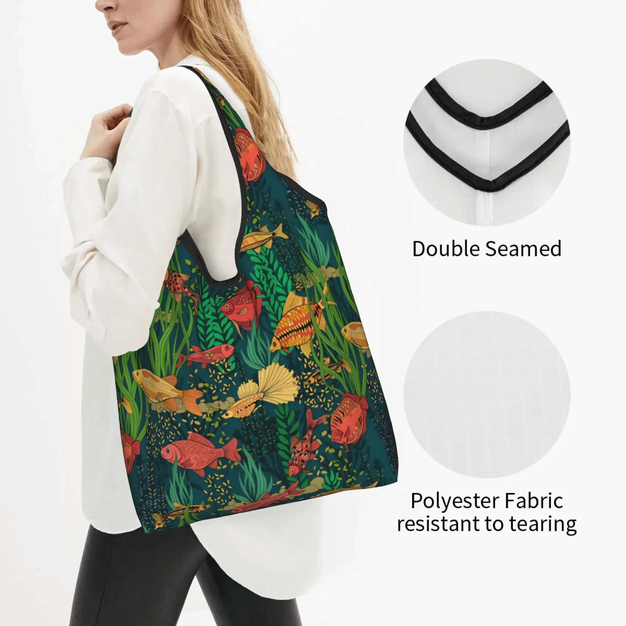 Recycling Marine Life Discus Fish Coral Tiger Barb Guppy  Shopping Bag  Tote Bag Portable Zebra Danio  Groceries Shopper Bags