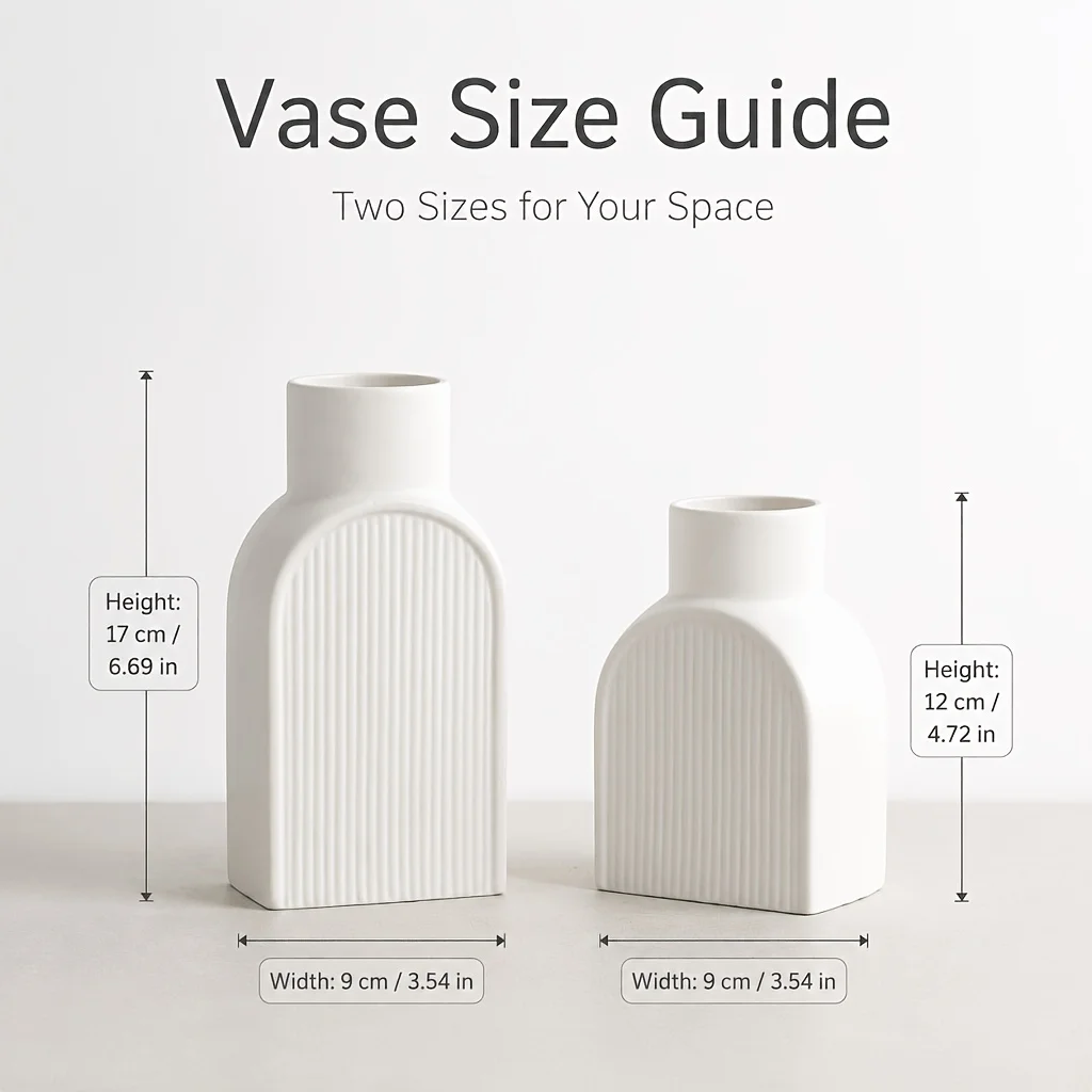 2 Pack White Matte 3D Printed Vase Set, Arched Fluted Ribbed Modern Minimalist Nordic Vases for Dried Flowers Living Room Table