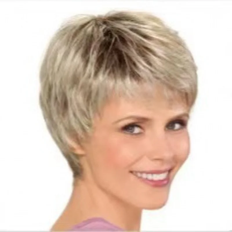 

European American for middle-aged and elderly women, short straight hair gradient golden wig