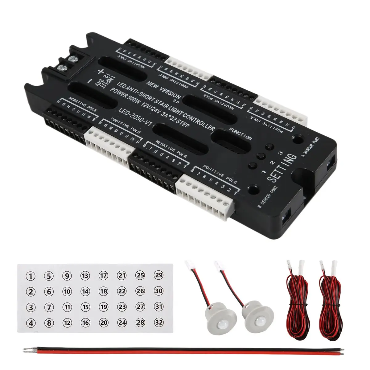 [N82R] For Stairs Flexible Strip Indoor LED Motion Sensor 32 Channels Adjustable Brightness DC 12V 24V Stair Light Controller