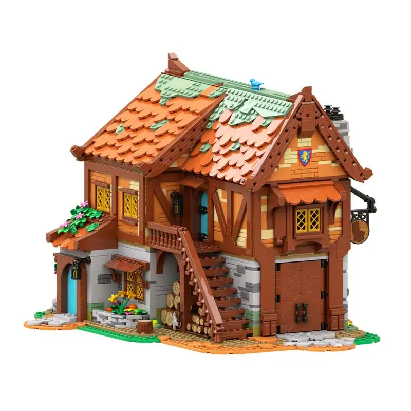 Średniowieczna architektura wioski Warsztat stolarski Widok ulicy wiejskiej Model klocki Puzzle Klocki dla dzieci Zabawki DIY Prezent świąteczny