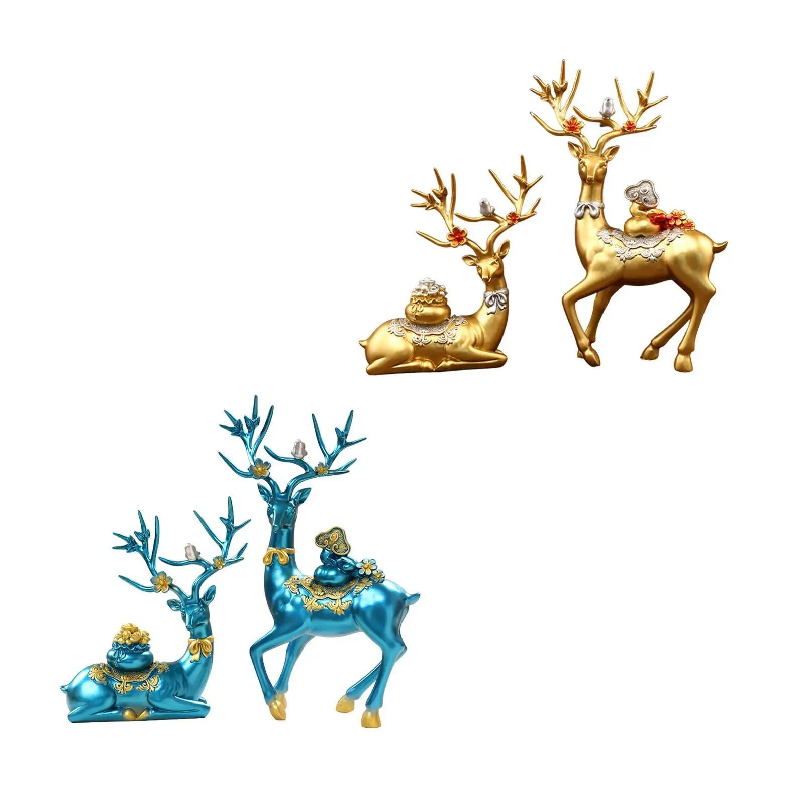 2 Pieces Deer Sculptures Resin Chinese Style Decorative Crafts Tabletop Decorations for Office Bookshelf Entryway Entrance Desk