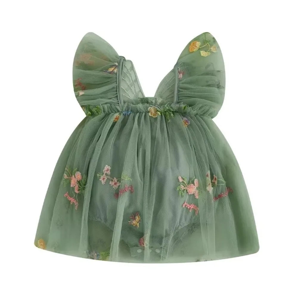 Polyester Baby Girl Tulle Dress Snap Closure Sleeveless Infant Romper Dress Butterfly Wing Princess Party Dress Holiday Dress