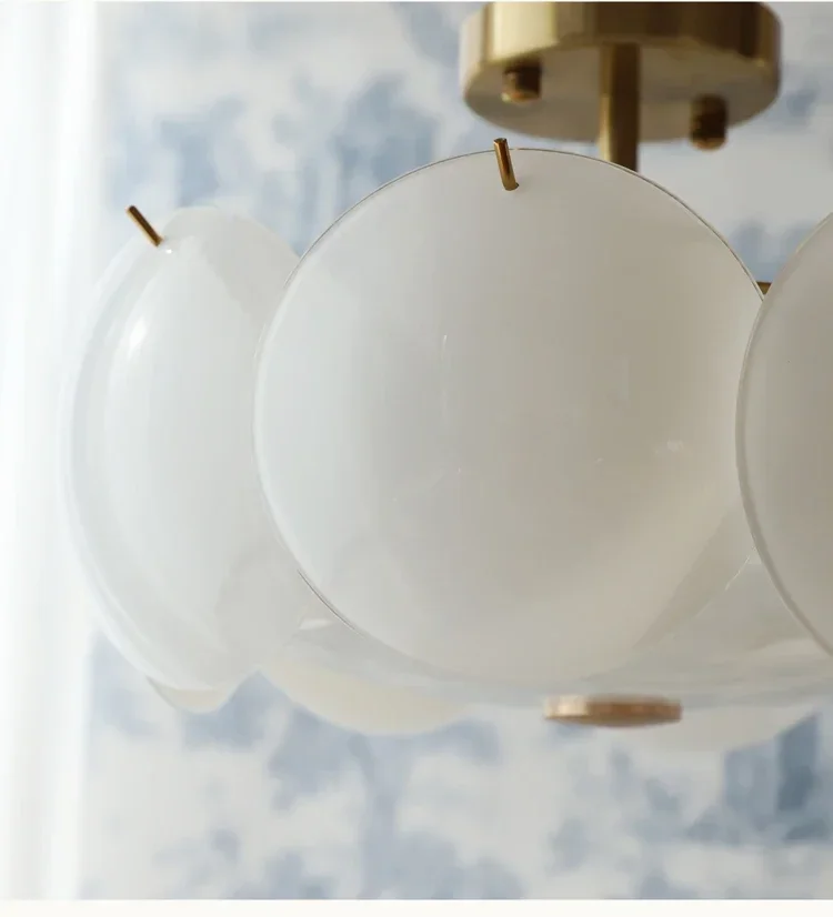 زجاج ضوء السقف الحديثة الحد الأدنى كريم الأبيض ثريات السقف غرفة المعيشة غرفة الطعام غرفة نوم ضوء ديكور المنزل E14 #5