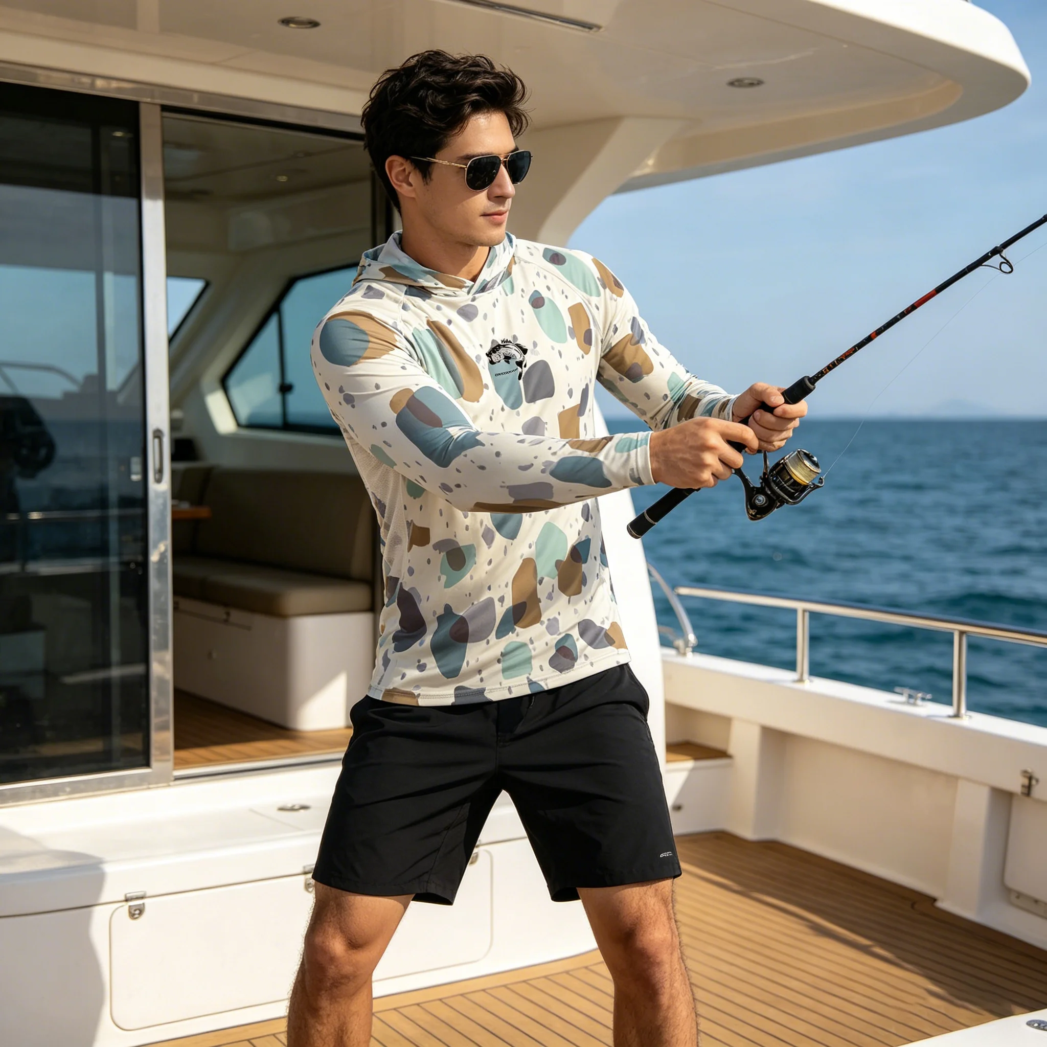 Fishing Hoodies Fish Shirts Colorful Stone Print Long Sleeve UPF50+ Sun Protection Quick Dry Breathable Cooling Outdoor Anti UV