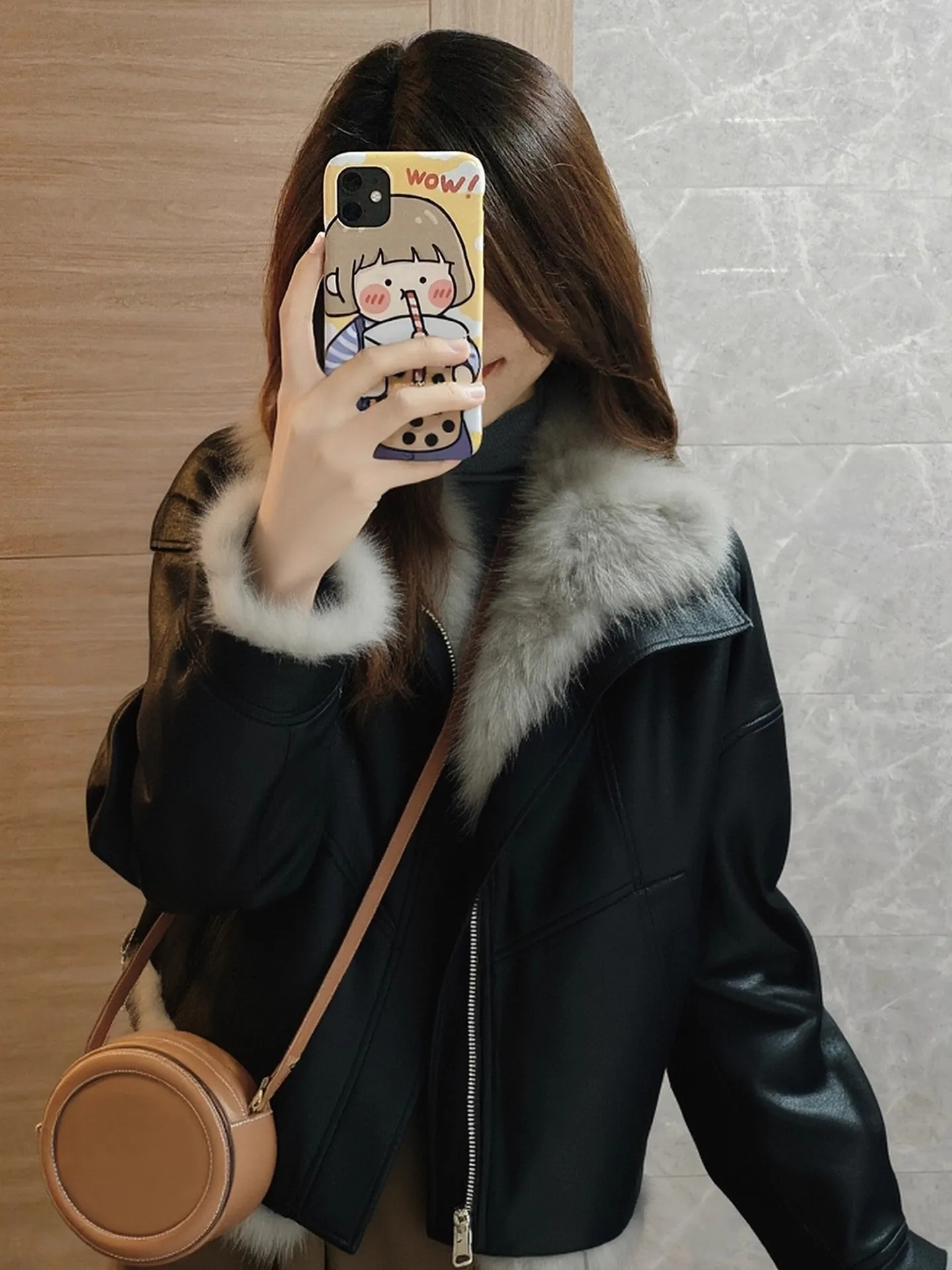 Emagrecimento bla couro falso ort jaet feminino faion coreano sle pêra ape ajuste inverno outerwear design de cacto