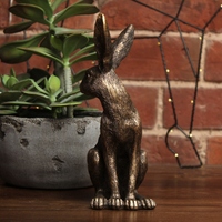 Gold Hare Ornament, Sitting Hare Rabbit Antique Finish, Brass/Bronze Antique Style Collectable Decor Wildlife Durable