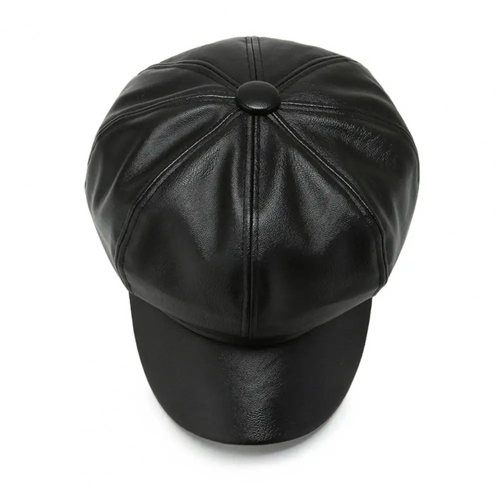 Octagonal Beret Cap Stylish Faux Leather Beret for Women Retro Sun Hat with Short Brim Breathable Painter for Ladies