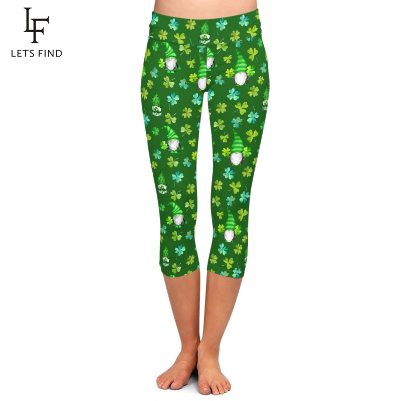 LETSFIND High Quaility Summer New Gnomes Print Fitness Capri Leggings Fashion High Waist Soft Stretch Women Legings