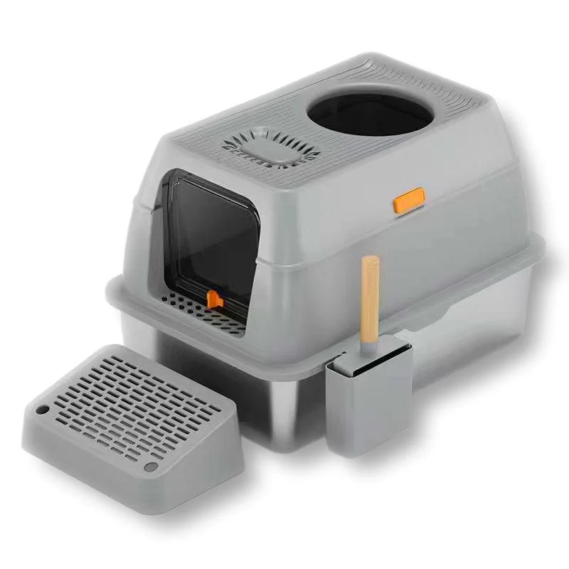

Large Capacity Cat Litter Box Easy Cleaning Splash-Proof Lid Spoon Plastic Pet Toilet For Cats 20L Sand Included