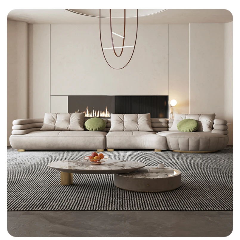 

Italian sofa, light luxury size apartment type no-wash fabric sofa, living room, minimalist curved corner sofa