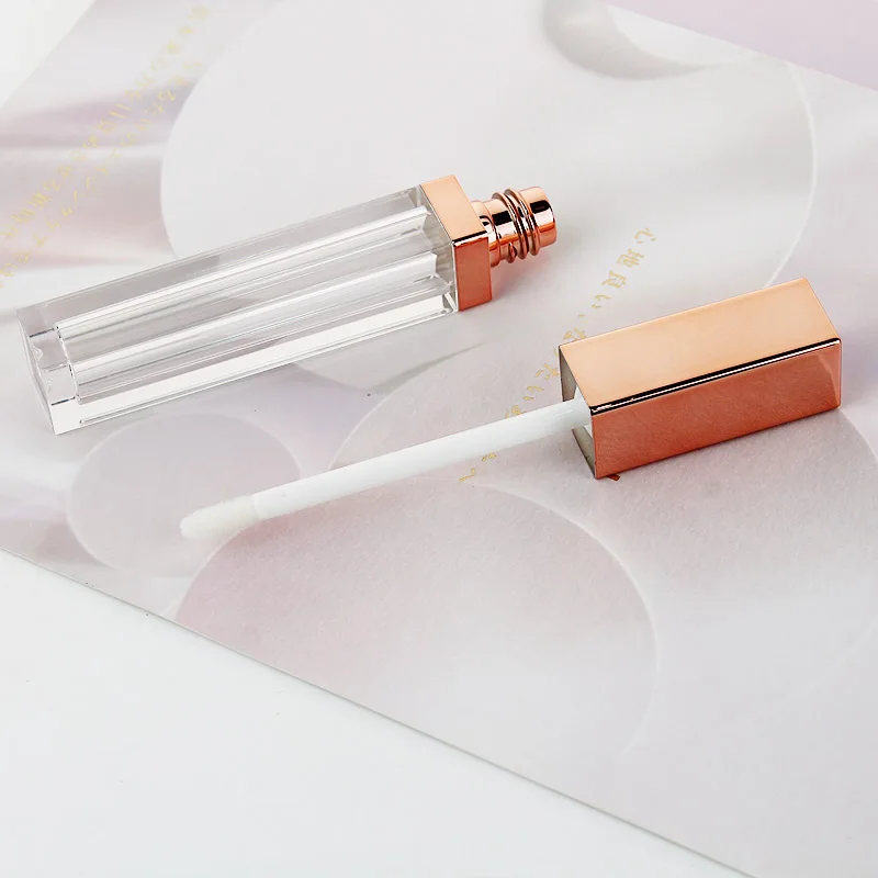 10/30/50Pcs 5ml Empty Clear Square Lip Gloss Tube Packaging with Rose Gold Cap Lip Gloss Bottle Liquid Lipstick Container