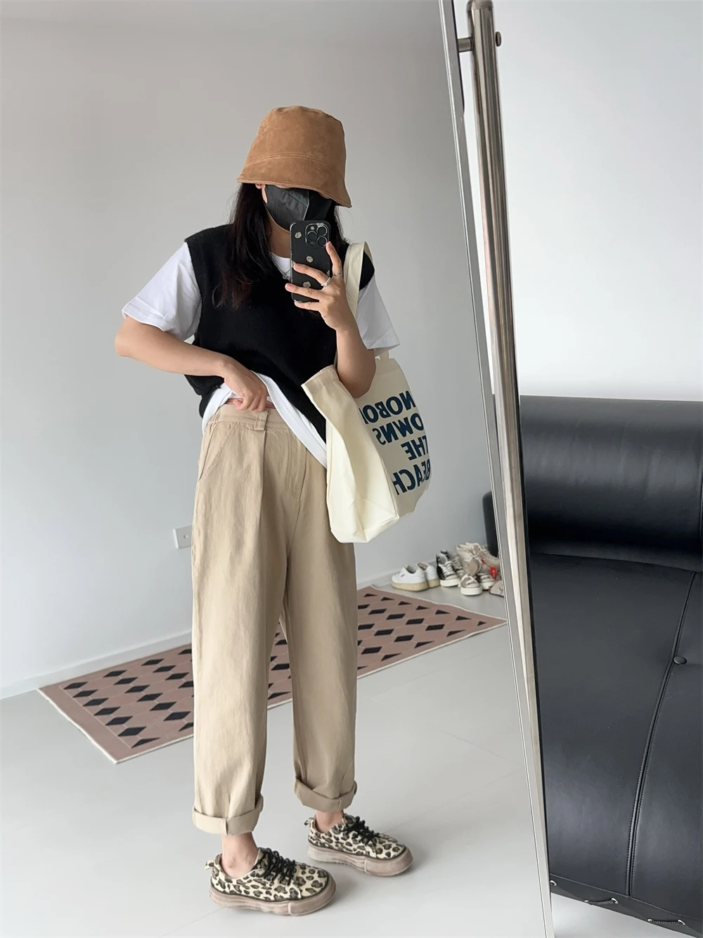 

Aami Elastic Waist Harem Casual Pants ape Slimming Carrot Pants Nine Points andma Pants Women's Faion Cotton Blend