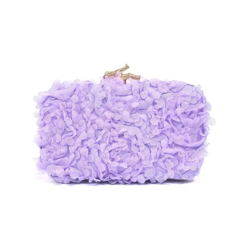 Romantic Flower Clutch Bag for Women New Double Chain Handheld Evening Bags Sweet Appliques Cloth Handbags Wedding Party Box Sac