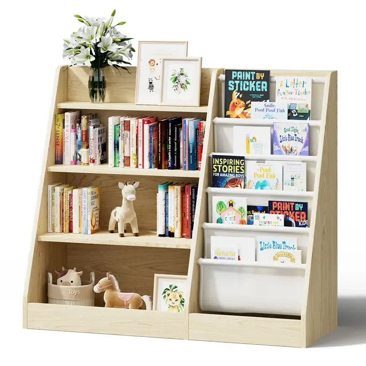 Children Storage Book Display Rack Organizer Cabinet Kids Bookcase for Playroom Nursery Bedroom