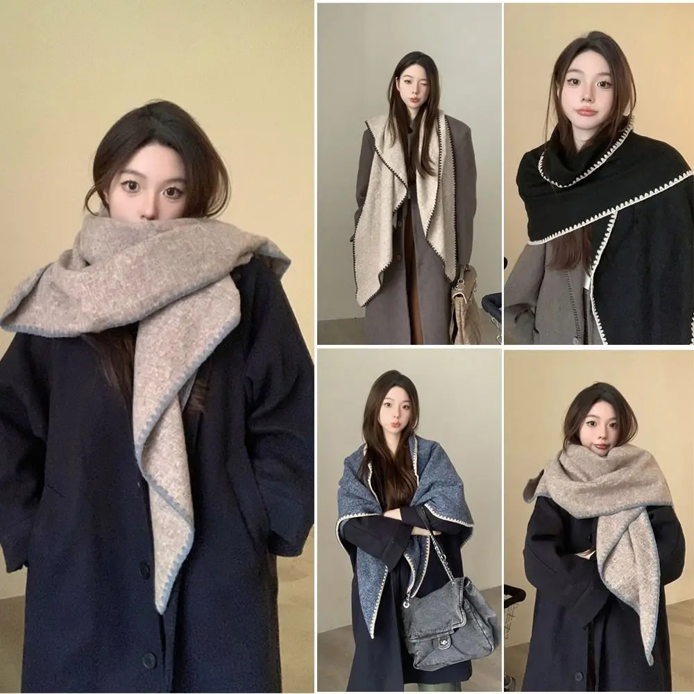 

Casual Solid Color Knitted Shawl Soft Neck Wrap Triangle Scarf Winter Warm Thickened Sweater Shawl Cape