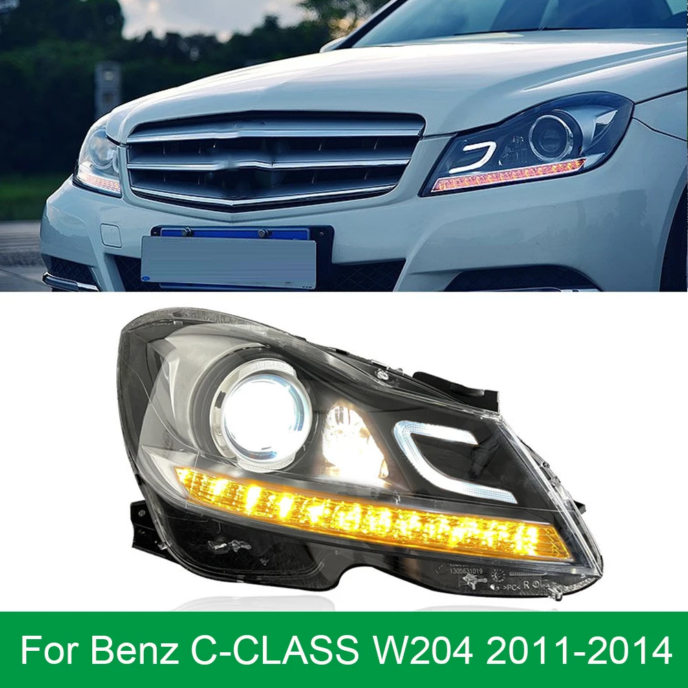سيارة LED المصباح لبنز C الفئة W204 2011-2014 C180 C200 C260 DRL بدوره إشارة الجبهة أضواء مصابيح + ثنائية زينون العارض عدسة