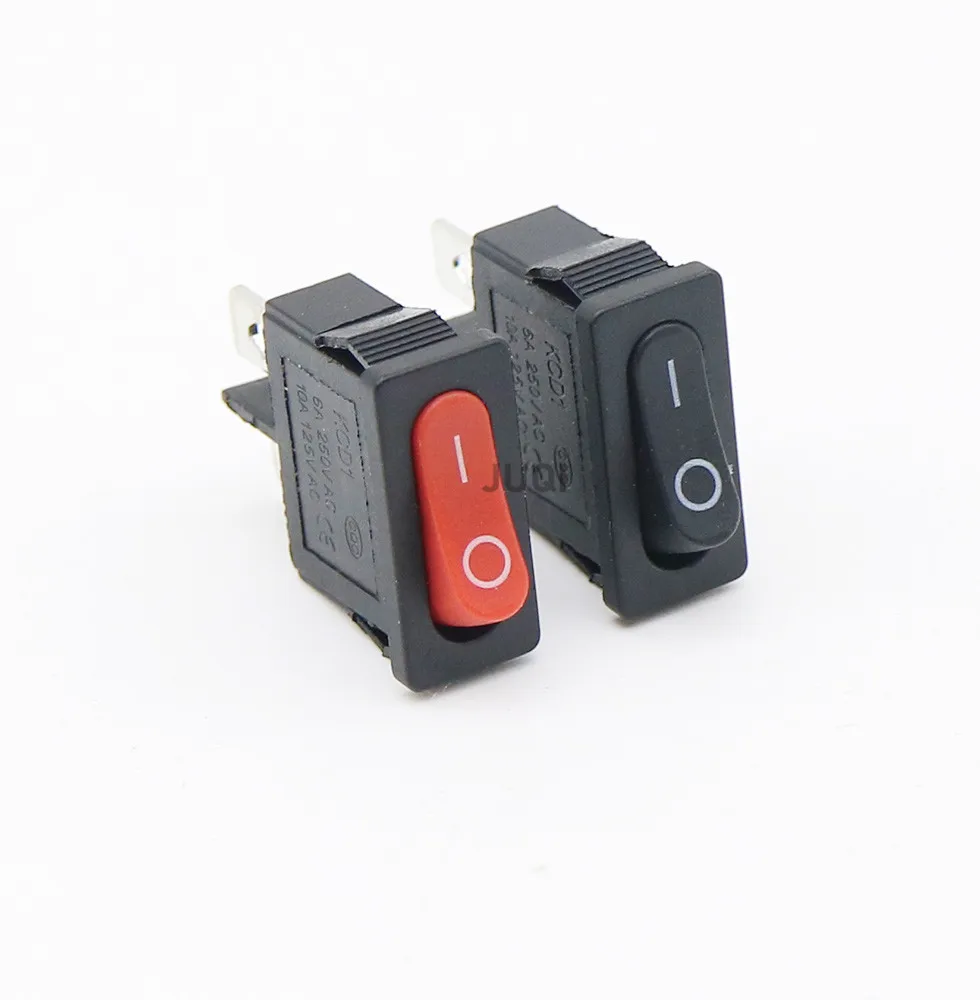 5PCS KCD1-110 Mini Thin Flat Rocker Switch ON-OFF 2pin Red and Black 9.5*21MM Instrument Small Switch 6A/250V 10A/125V AC - Image 2