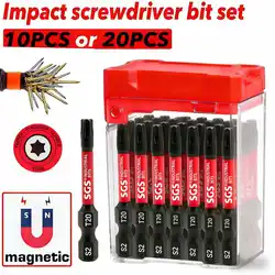 10/20 Piece Set of T20 Impact Screwdriver Bits, S2 Steel Material, 2inch (50mm) Torx Electric Screwdriver Bit Set, Red Durable Storage Box, Suitable for Electric Drills / Impact Drivers