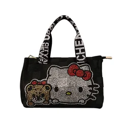 New Sanrio Hello Kitty Y2K Messenger Bag Girl Cute Cartoon strass Casual Versatile borsa Tote Bag in tela regali di festa