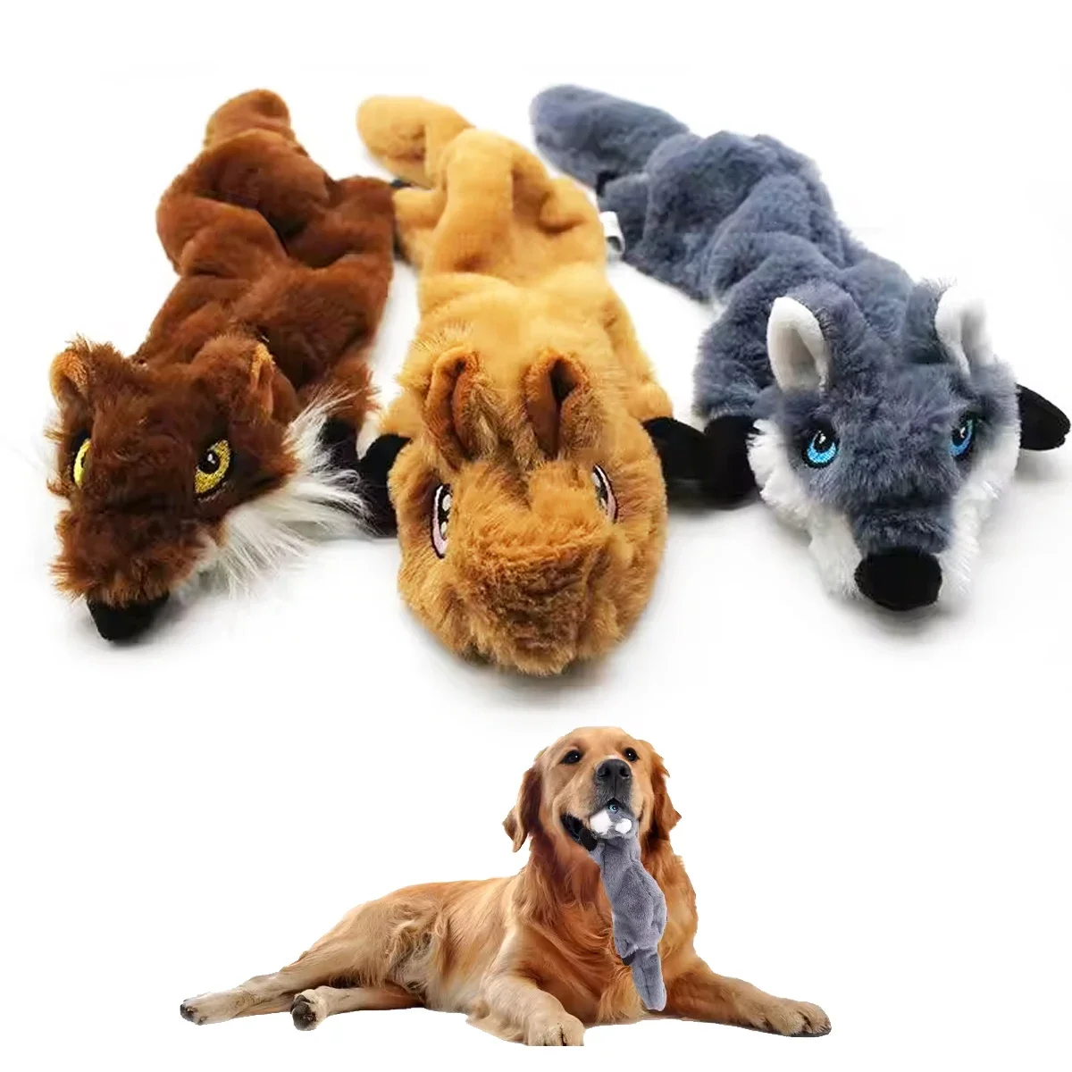 

Pet Plush Interactive Dog Toys No Stuffing Bite-resistant Grinding Teeth Squeakers Toy for Dogs Chew Animal Shape Pet Supplies