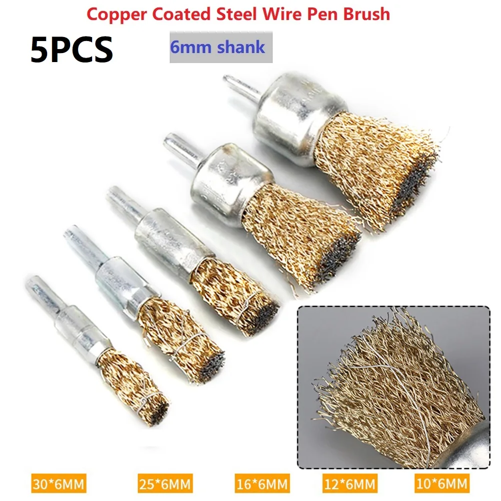 5Pcs Brass Wire Wheel Brush 10 12 16 25 30mm Copper Polishing Cleaning Brush For Drill Metal Rust Removal Rotary Tools