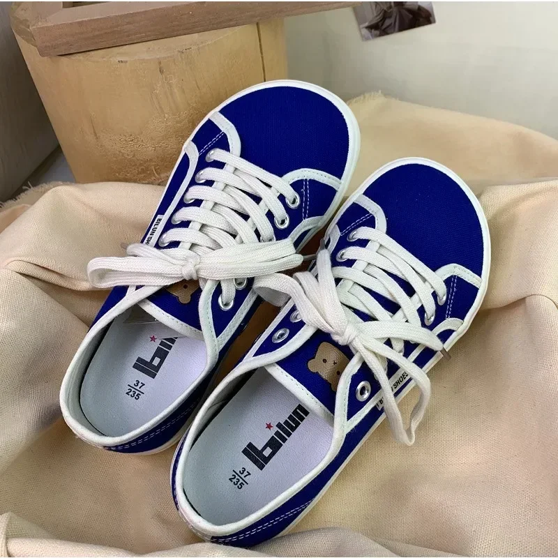 2024Trend Desianer Canvas Shoes forWomen Round Toe Low Top Sneakers Wide Toe LaceUp Trainers Shoe Brand Female Tenis Plimsolls