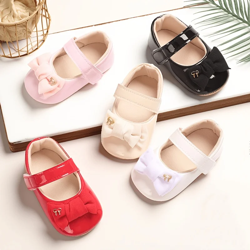 

Baby Learning Walk Shoes, Bow Decor Mary Jane Shoes, Soft Infant Party Footwear for Baby Girls 0-18 Months