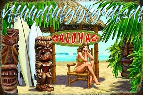 Vintage Metal Tin Sign Pin Up Girl Aloha Island Tiki Beach Surf for Home Bar Pub Kitchen Garage Restaurant Wall Deocr Plaqu sign
