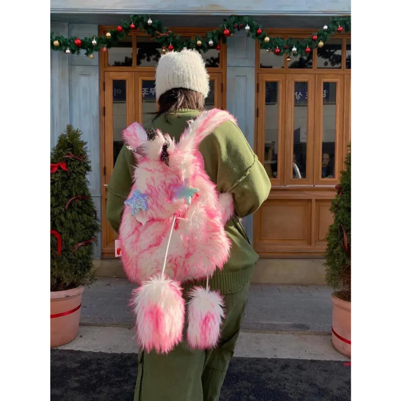 

Корейские модные сумки с градиентом для женщин, осенне-зимняя пушистая сумка, меховая сумка, милый рюкзак, вместительная квадратная сумка, рождественский подарок