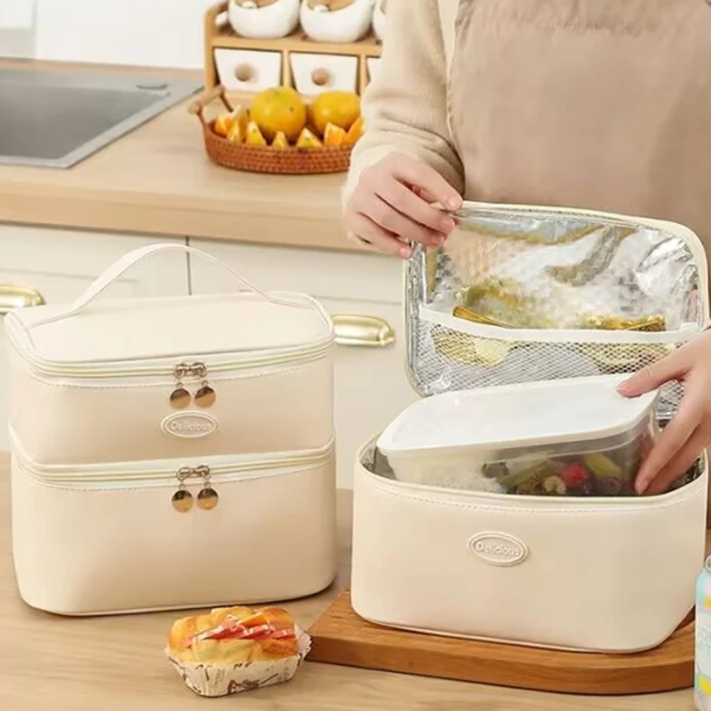 

Portable Lunch Bag Large Capacity Double Layer Lunch Bags Thermal Insulation Outdoor Ice Bag Travel Storage Bags Picnic Food