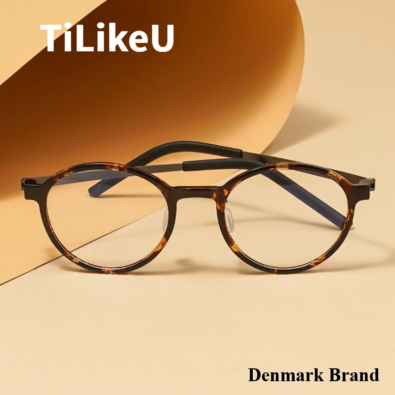 

Denmark Brand Business Retro Round Turtle Screwless Eyeglasses Designer Men Women Ultra-light Titanium Myopia Full Rim Eyewear