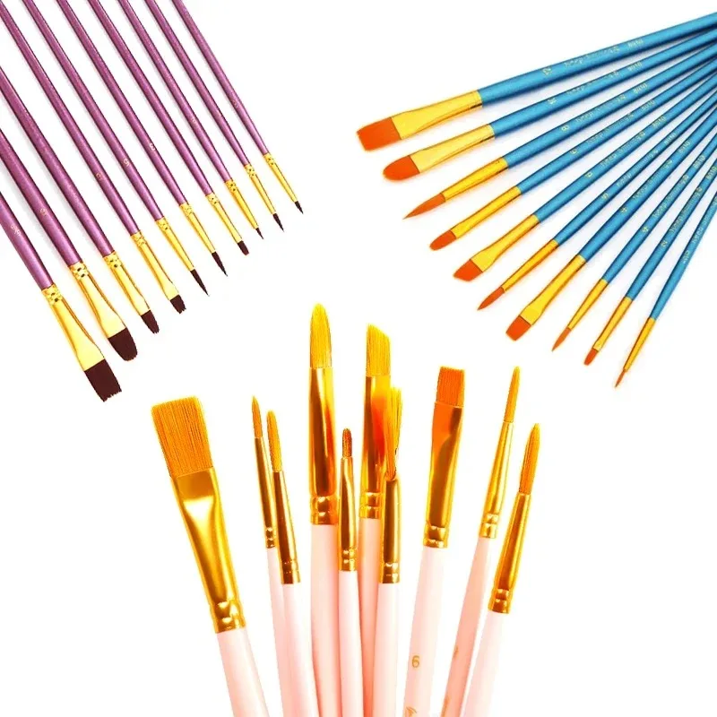 Ginflash 6/10pcs set Watercolor Gouache Painting Pen Nylon Hair Paint Brush Set Drawing Art Supplies