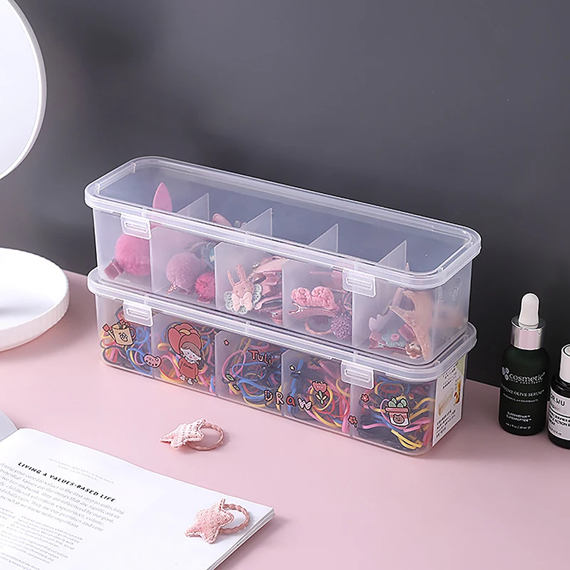 Caja de almacenamiento multifuncional de cinco rejillas para accesorios para el cabello, organizador de joyas para mujer, compartimento transparente, caja de almacenamiento de escritorio