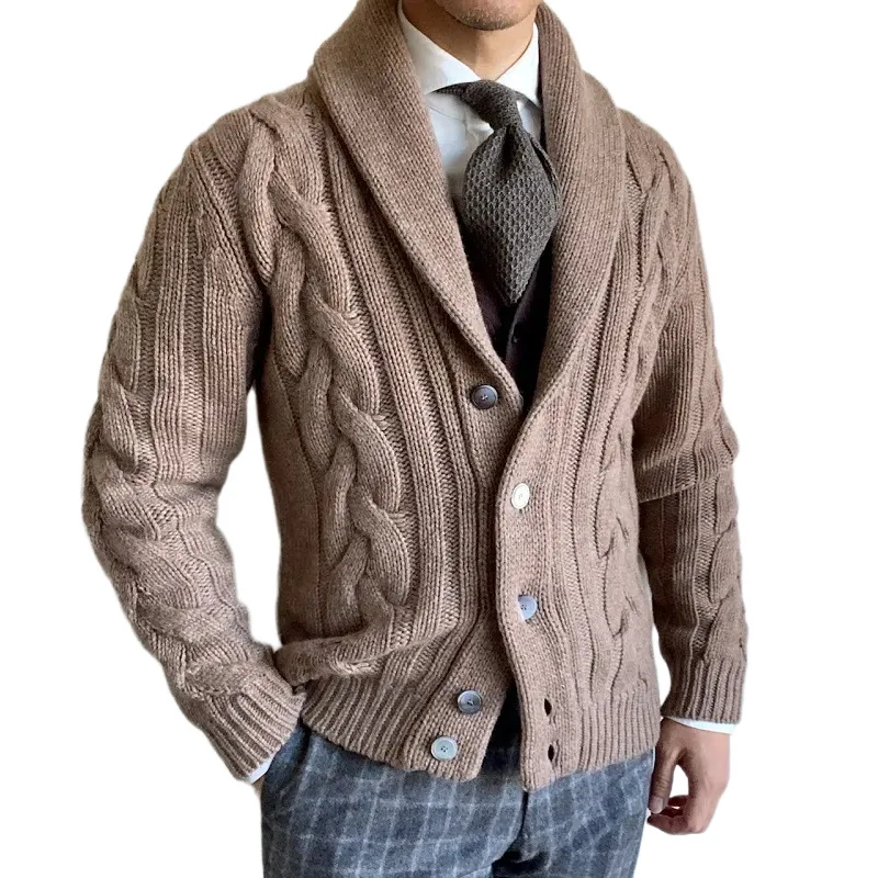 

2026 Autumn and Winter New Knitted Cardigan Men's Lapel Long-sleeved Twisted Sweater Jacket Men's Clothing
