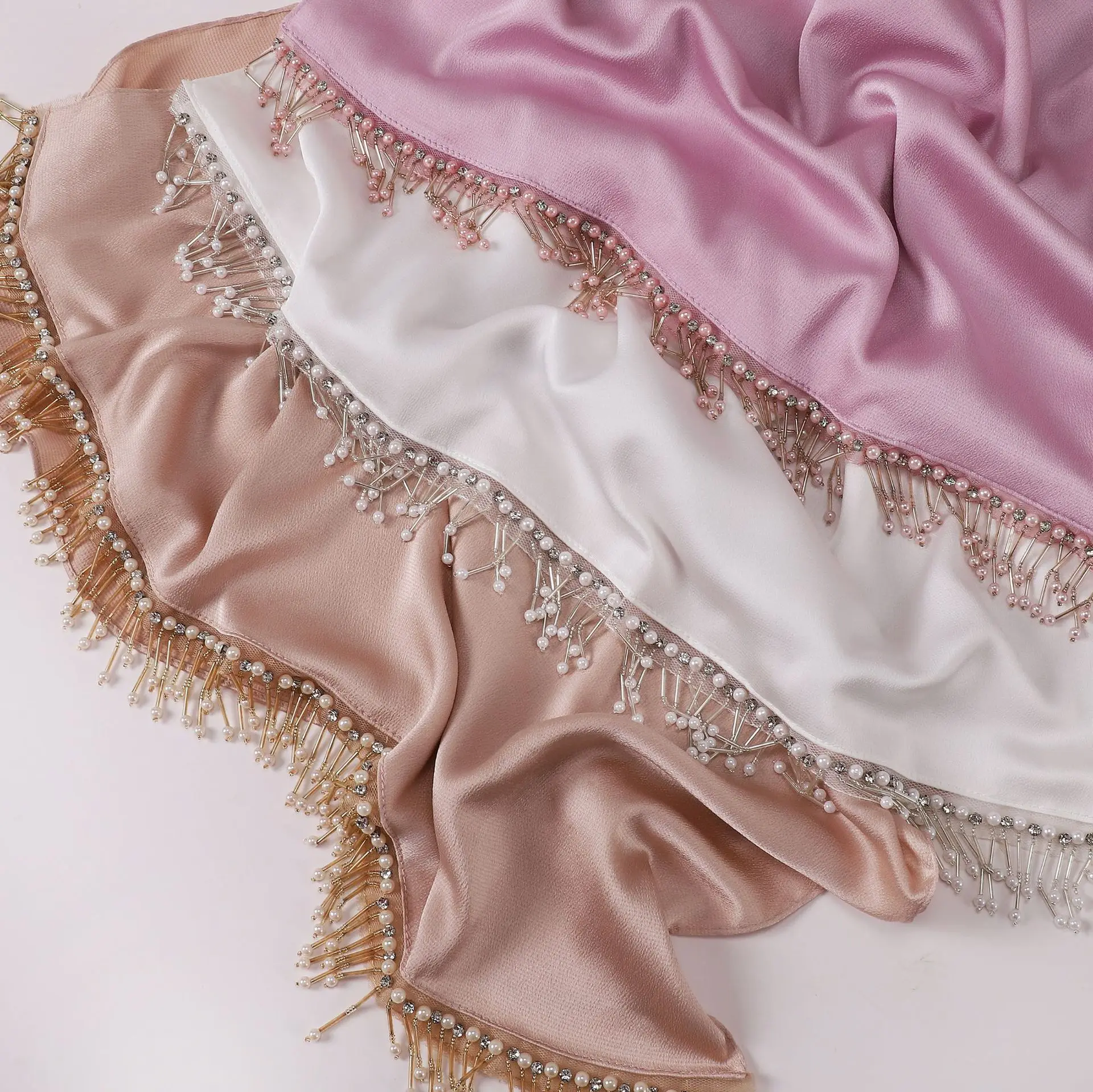 

Ramadan Chiffon Hijab Scarf Bandana Shawl Pearl Tassel Turban Femme Musulman Turbans Head Women Turban Femme Hijabs for Woman