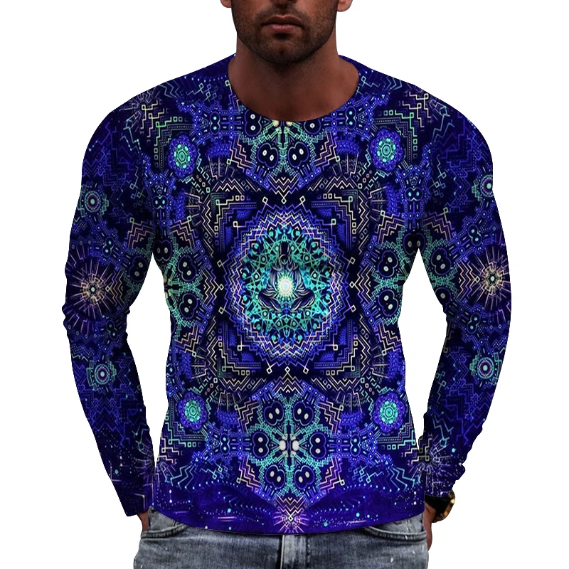 

Retro Folk Style Men's Long Sleeve T-Shirt Fashion Personality Trend 3d Printing Creative Harajuku Loose O Collar Top Clothing