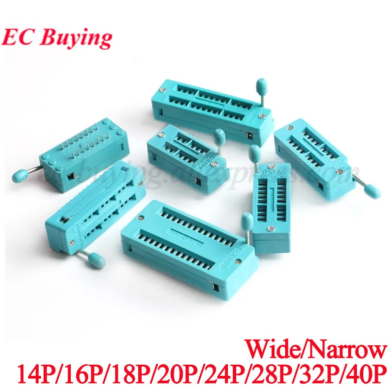 IC Sockets Lock Seat 14 16 18 20 24 28 32 40 Pin Wide/Narrow 2.54 MM Green DIP Universal ZIF Test Solder Type 14P/16P/18P/20P