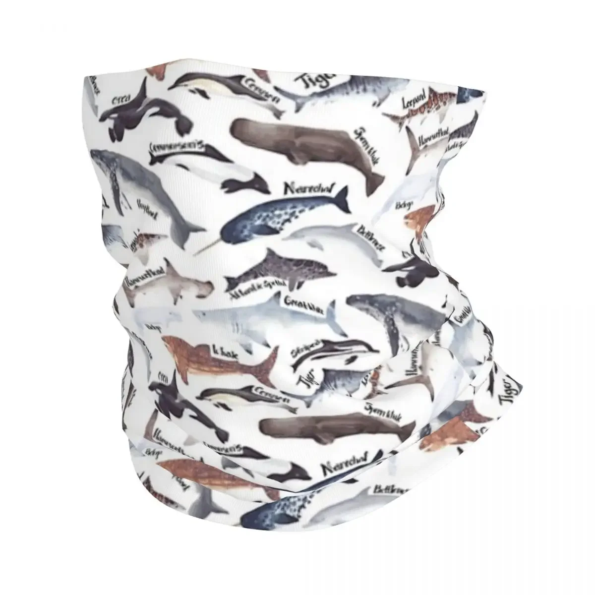 Types Of Whales, Sharks And Dolphins Watercolour Bandana Neck Cover Printed Wrap Mask Scarf Headwear Hiking Fishing Unisex Adult