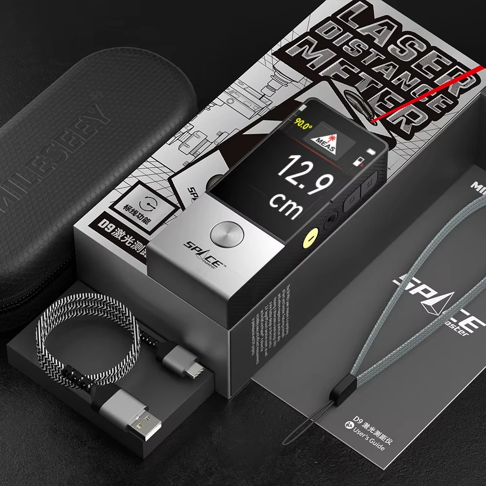 Mileseey Laser Distance Meter D9 100M Large Font Bluetooth  Laser Reference Line Visual Aligning, Rechargeable