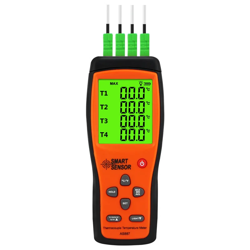 

AS887 Digital Four Channel Thermocouple Thermometer Temperature Meter K type thermo-couple sensor LCD Tester range -200-1372C